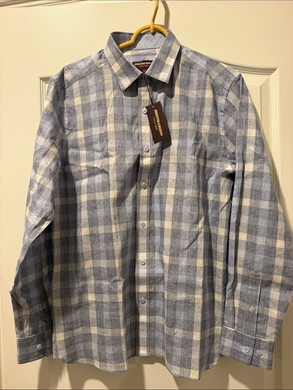 New Johnston & Murphy Men's Plaid Button-Up Shirt - Gray & Blue